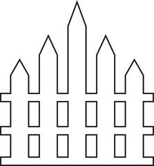 Wooden Fence line art Icon. Classic Garden Fencing Symbol. Simple Fence cassic picket fence that embodies simplicity and security its clean lines and rustic charm.collection of Garden fence wooden.