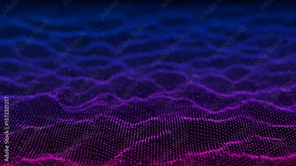 Poster abstract digital wave background with flowing particles in a vibrant gradient of colors