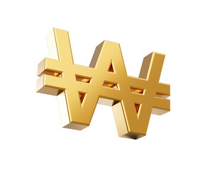 Obraz premium Golden won Currency Icon Isolated, 3D gold won symbol with white background, 3D illustration