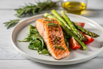 Plate of salmon steak with broccoli