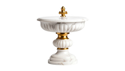 White marble fountain bowl with gold accents isolated on transparent background