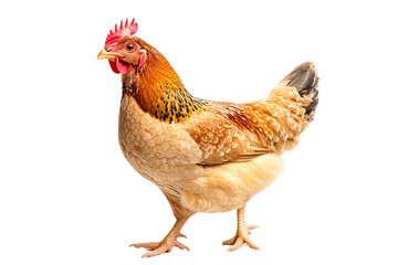 Fototapeta premium Golden hen, isolated on transparent PNG, vibrant plumage, studio shot.