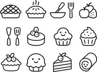 Food and drink icon set with desserts coffee and sweet treats in vector illustration style