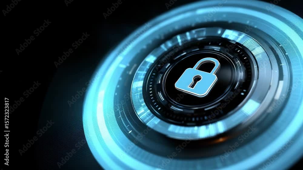 Poster digital security concept with encrypted lock and futuristic background for cybersecurity and data pr