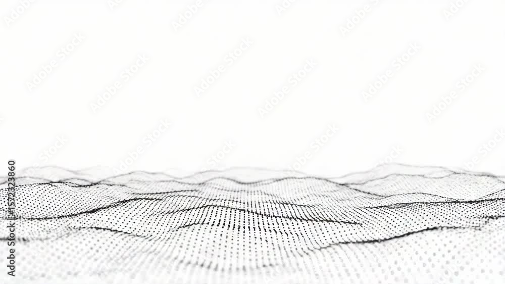 Poster a digital network of dots creates an abstract wave pattern on a white background surface