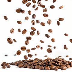 Obraz premium coffee beans raining white background