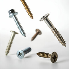 floating bolts and screws white background