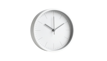 White minimalist wall clock design isolated on transparent background