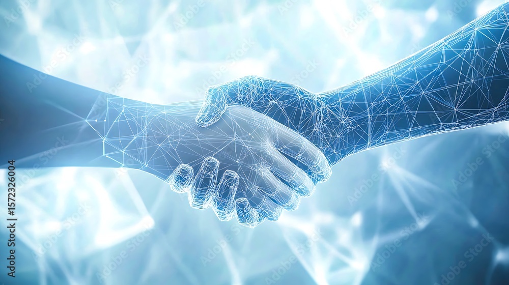 Poster digital handshake showing technology connection and trust