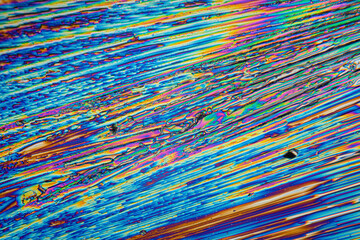 Colorful microcrystals of urea displaying vibrant patterns