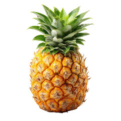 Fototapeta premium Whole ripe pineapple with green spiky crown. Centered isolated fruit on clean white background. Freshness and tropical vitality for healthy food branding and recipe advertising.