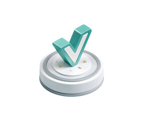 Rendered check mark in turquoise on a sleek white surface against a transparent background, symbolizing approval and acceptance.