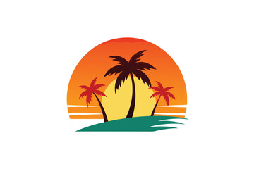 Obraz premium Color splash sunset with tropical trees vibrant artistic vector art illustration
