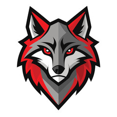 Cartoon wolf head features sharp angles, red eyes, and black outlines creating intensity