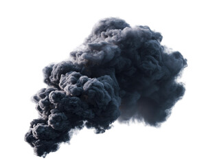 A dense, dark grey smoke plume billows, swirling with texture and depth against a black background.  It suggests power and intensity