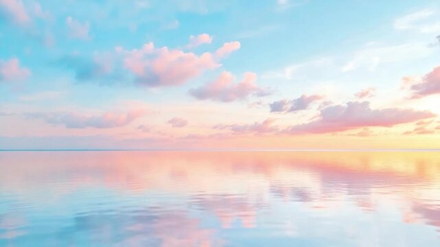 Serene Sky Reflection: The vast, tranquil expanse of the sea reflects the sky's soft hues. The air is still, and the clouds, tinged with pink, mirror themselves below.