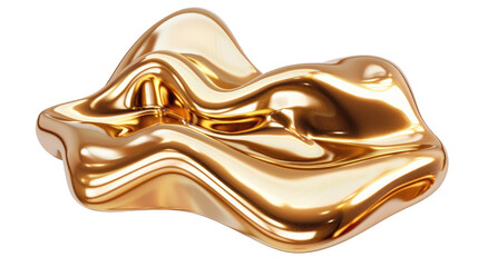 Abstract Gold Metallic Sculpture with Fluid Shapes and Smooth Curves on a Transparent Background