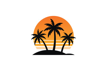 Minimalist Hawaiian sunset and palms serene tropical view vector art illustration