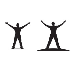 Freedom and Happiness. Silhouette of man with arms outstretched wide.