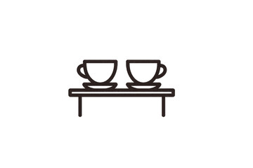 Minimalist line art depicting two coffee cups on a small, simple table