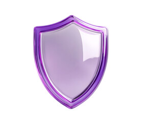 A glossy, purple glass shield design with a transparent backdrop, ideal for security or protection concepts, transparent background