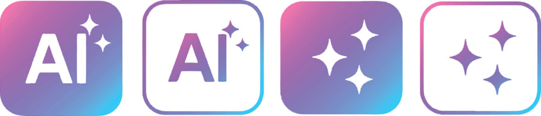 Obraz premium Modern Gradient AI Icons with Sparkle Effects – Artificial Intelligence Technology Symbol Set in Futuristic Colorful Style for Digital Apps and Branding