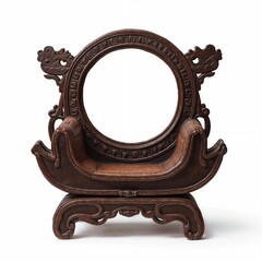Chinese Ming dynasty horseshoe armchair with openwork carving, isolated on white background, copy space
