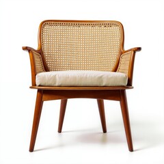Dutch East Indies planter's chair with rattan back, isolated on white background, copy space