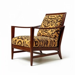 Art Deco skyscraper chair with zebrano wood, isolated on white background, copy space

