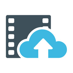 Upload B-Roll Icon with Cloud and Film Elements – suitable for concepts of video upload, cloud storage, media sharing