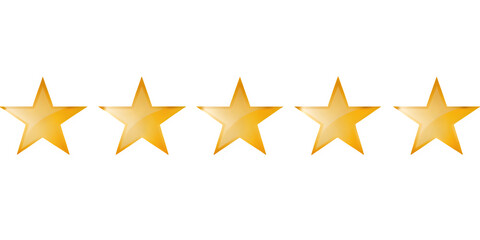 Five golden stars rating system isolated on transparent background