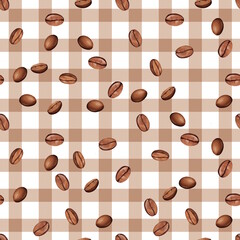 Seamless Coffee Bean Pattern on Checkered Background