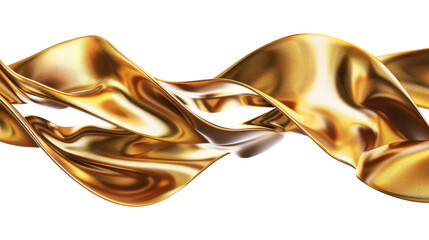 Elegant Golden Metallic Waves Flowing Gracefully Over Transparent Background