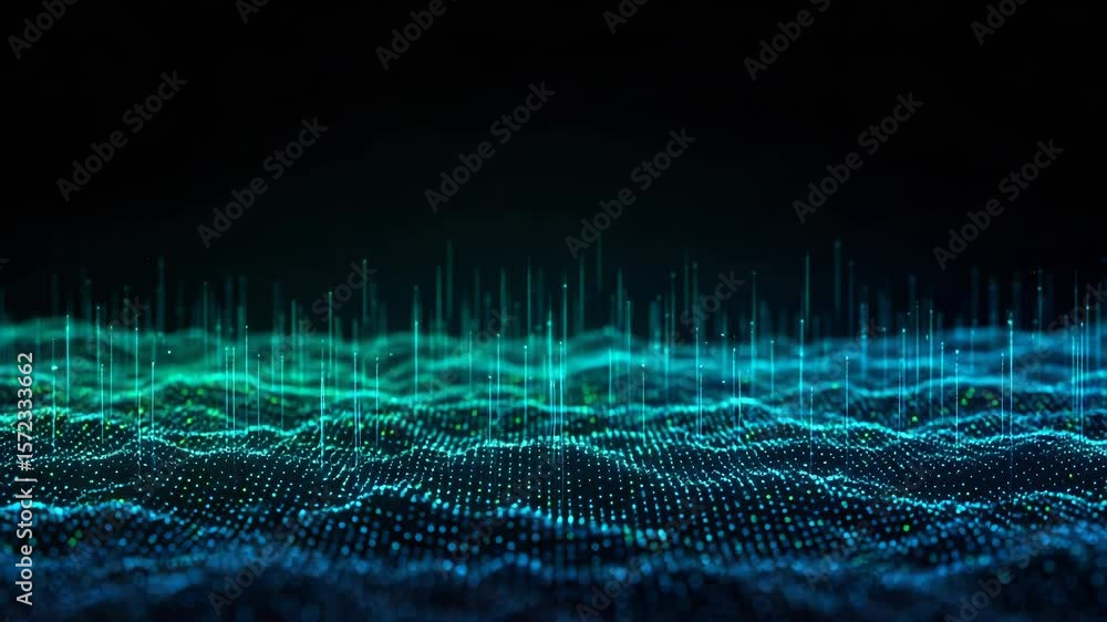 Poster a digital wave of data points creates an abstract, futuristic background