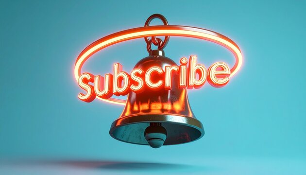Retro Bell with Glowing Subscribe Text - Powered by Adobe