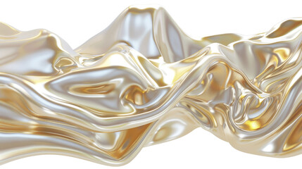 Flowing Gold and Silver Metallic Texture with Abstract Waves on a Transparent Background