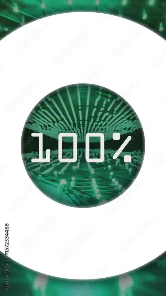 Poster animation of countdown from 0 to 100 in loading circles over illuminated grid pattern