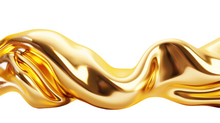 Flowing Golden Metallic Wave Abstract Texture with Smooth Curves and High Shine on Transparent Background