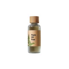 Palm oil free label on glass bottle isolated on white background