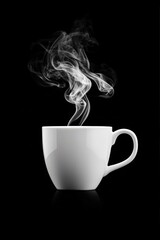 Smoky tendrils rising gracefully from a steaming mug of coffee, styled for comfort