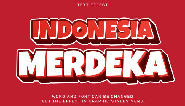Indonesia merdeka text effect in 3d design, template for indonesian independence day