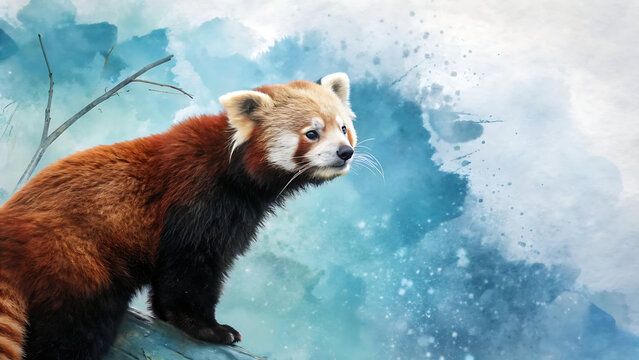 Cute red panda, an endangered mammal, eating bamboo in the wild, showcasing its unique fur - Powered by Adobe