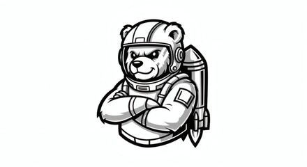 Astronaut Bear: An intrepid cartoon astronaut bear stands tall, prepared for a grand cosmic journey, showcasing strength, bravery, and the thrill of space exploration.