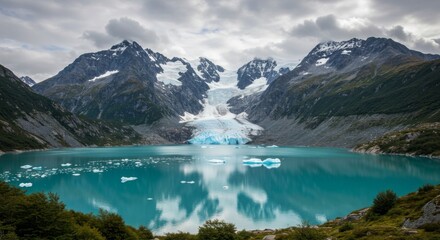 Fototapeta premium Patagonian Glacier Lake Landscape with Stunning Blue Water