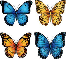 Obraz premium Four colorful stylized butterflies vector illustration