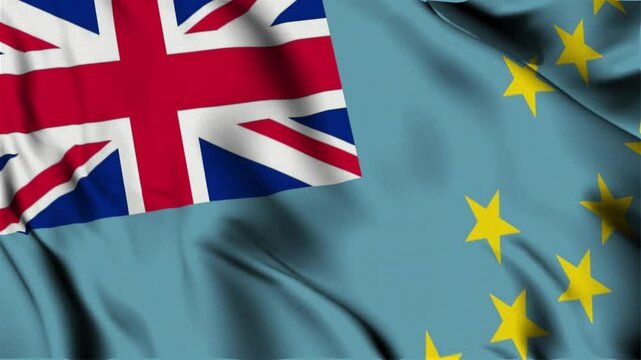 3D animation of the national flag of Tuvalu waving in slow motion. Close-up view with realistic fabric texture in 4K resolution. Ideal for Independence Day, patriotic videos, and national celebrations