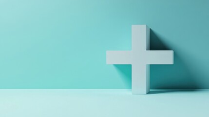 Obraz premium A simple plus sign against a blue wall.