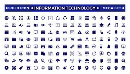 Information technology solid icons set. Information Technology solid icon collection. Programming, Network, Website, Process, Internet, Data, Technology symbol. 