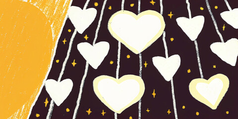 Heart Pattern with Glowing Edges and Striped Background in a Stylized Artistic Illustration