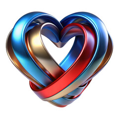 Intertwined metallic heart shape isolated on a transparent background blue